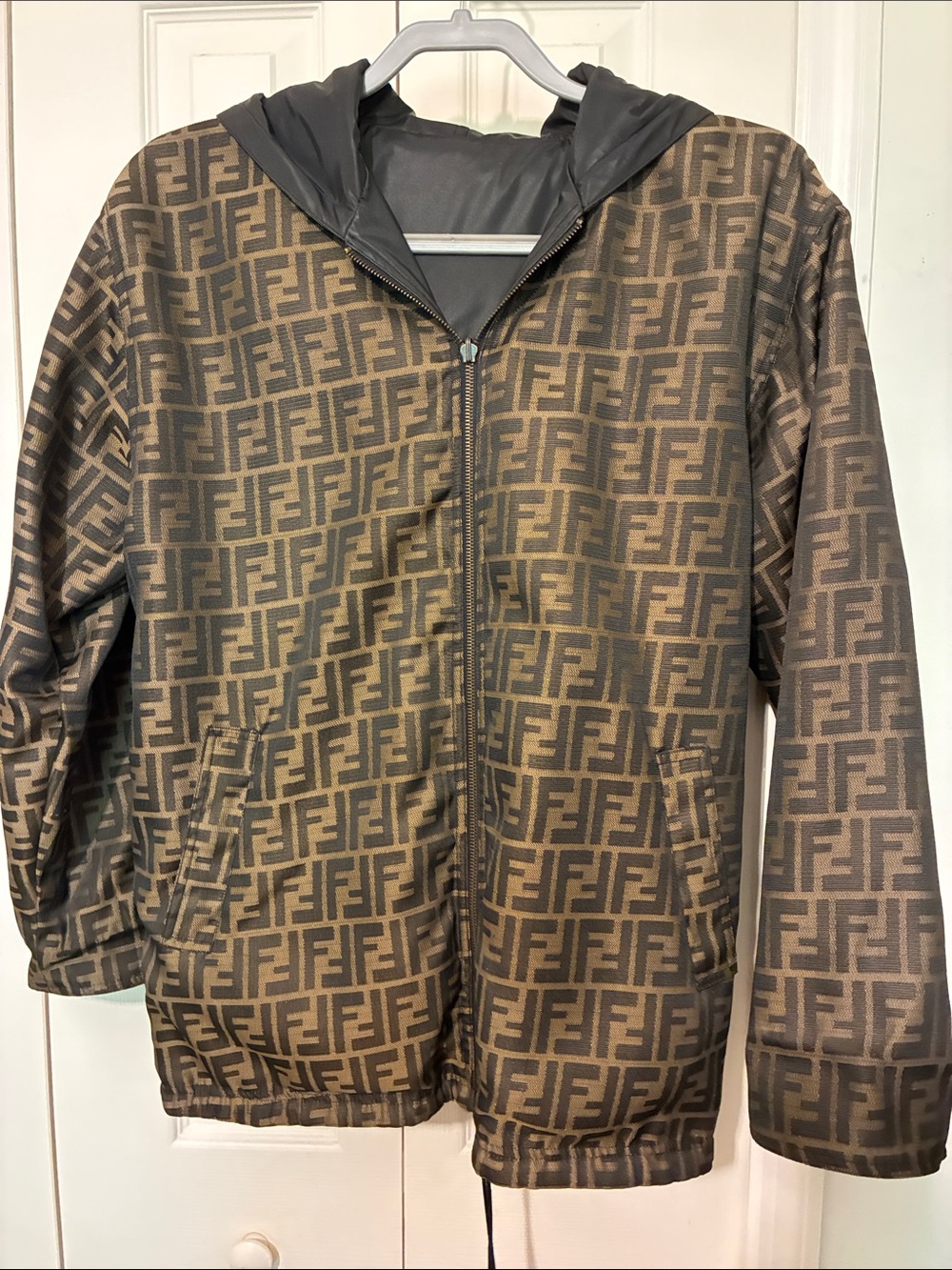 Fendi Brown FF Logo Hooded Windbreaker Jacket - Picture 7 of 16